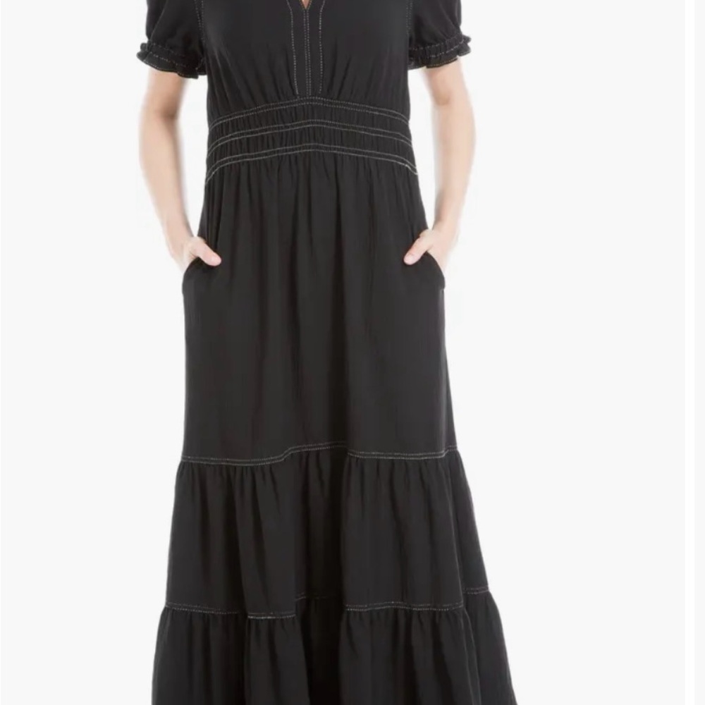 Tiered Crepe Black Maxi Dress